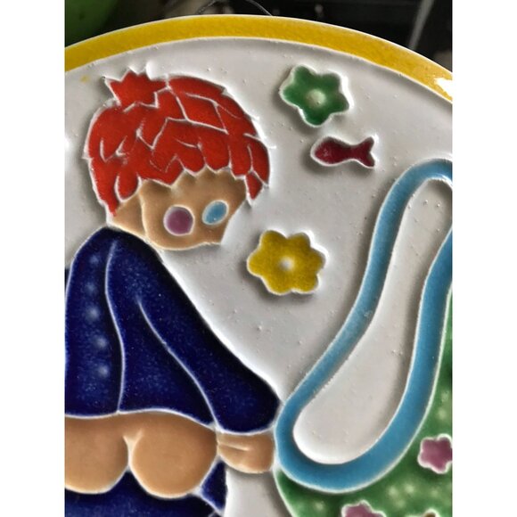 Vtg Creazioni Luciano Made In Italy Ceramic Tile Colorful Handmade Little Boy - Picture 3 of 10